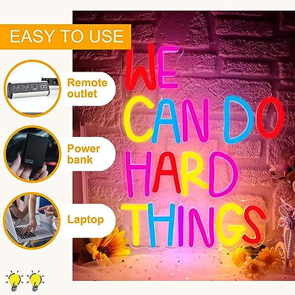 We Can Do Hard Things Neon Sign, Motivational Neon Light LED Classroom Sign USB Dimmable, for Inspirational Classroom Office Library Neon Light Kids Wall Art Bedroom Birthday Party Backdrop(13.3*10.6In) - color: colorful