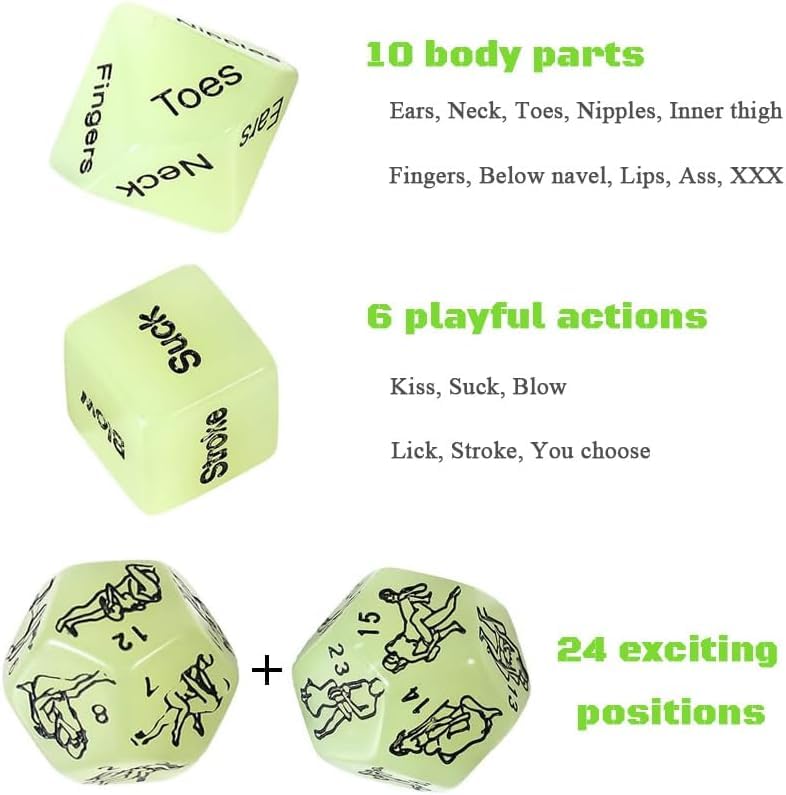 4 Pcs Dice Set Couple Games Date Night Dice, Glow in The Dark Couples Decision Dice Toys for Romantic Ideas, Funny Naughty Gift for Adults Boyfriend Girlfriend Men or Women WQ10