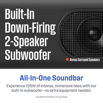 Westinghouse 3.1.2 All-in-One Soundbar with Built-in Subwoofer, Dolby Atmos & Digital Plus, Built-in Low Frequency Driver and Height Speakers, 210W Surround Sound, HDMI/eArc, Bluetooth, Roku TV Ready - size: 3.1.2 Channel All-in-One Soundbar