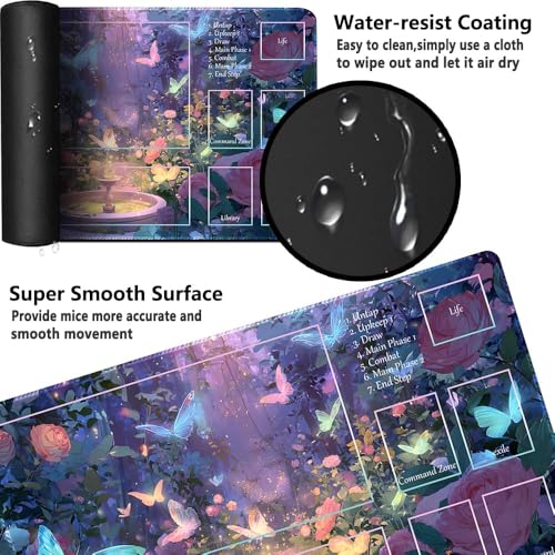 MTG Playmat 24x14 Inch | Optional Game Zone Layout | Non-Slip Rubber Base | Stitched Edges | Includes Free Storage Bag | for TCG, Board Games, and Desk Use(Bloomheart,with Zone) - color: Bloomheart, style: With zone