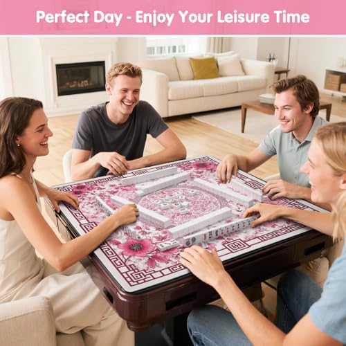 Mahjong Mat for Table 33" Rolled Packaging for American Mahjong Set | Waterproof Non-Slip Noise-Reducing Mah Jongg Mat,American Neoprene Mahjong Mat with Carrying Bag for Board Games(Pink) - color: Red 33 Inch