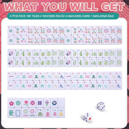 Soulchen Mini American Mahjong Tile Set Include 160 0.8 Inch Mahjong Tiles 2 Dice 4 Wooden Rulers 1 Accessory Bag 4 Beginner Rule Cards(Pastel) - style: Pastel