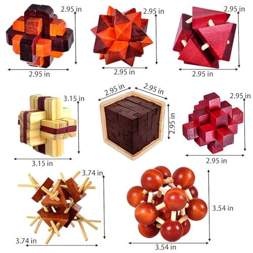 18 Pack Large Wooden Brain Teaser Puzzles Wooden Burr Puzzles Brain Teaser Puzzle with Gift Packing Box Magic Puzzle Games Toys Stocking Stuffers Party Favors for Kids and Adults (Classical Wood) - style: Classical Wood