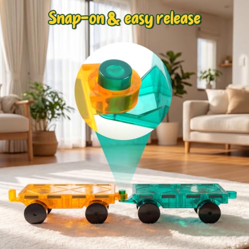 Bmag 4 PCS Magnetic Tiles Car Base Accessories, Compatible with Most Standard Magnetic Building Tiles, Sealed Magnet Car Bases, STEM Building Expansion Kit for Kids Aged 3+ - size: 4 cars