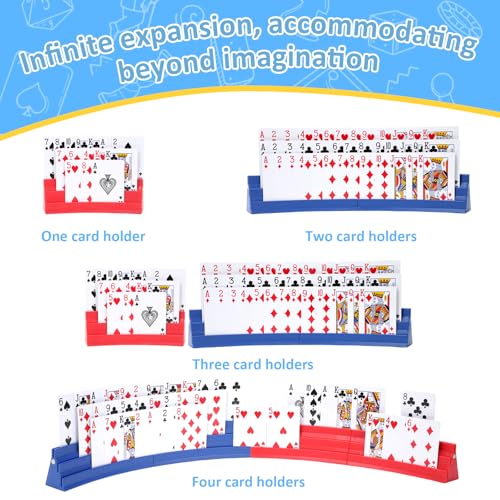 Expandable Plastic Card Holder, Set of 4 - Upgradeable Design for Seniors, Arthritis, Small Hands, UNO, Poker and All Card Games - color: Red+blue-black(4 Pack)