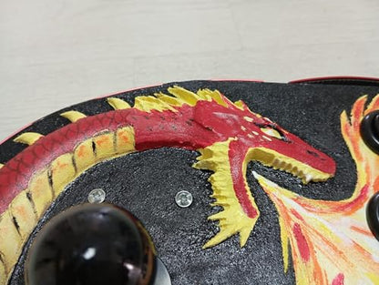 Dragon Fury Arcade Fight Stick, Custom Gaming Controller with Dragon Artwork, 8-Button Layout, Black and Red Design, Professional Gaming Console Compatible