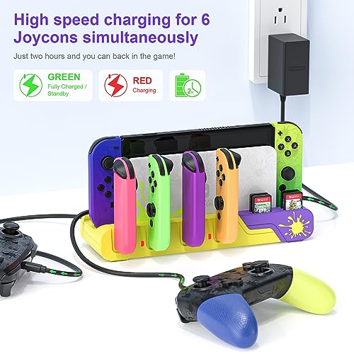 Switch Charging Station - Charges up to 6 Joycons with Game Card Storage Stand for Nintendo Switch & OLED Model Joycons (Designed for Splatoon 3) - color: Splatoon 3 Edition