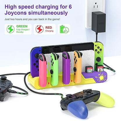 Switch Charging Station - Charges up to 6 Joycons with Game Card Storage Stand for Nintendo Switch & OLED Model Joycons (Designed for Splatoon 3) - color: Splatoon 3 Edition
