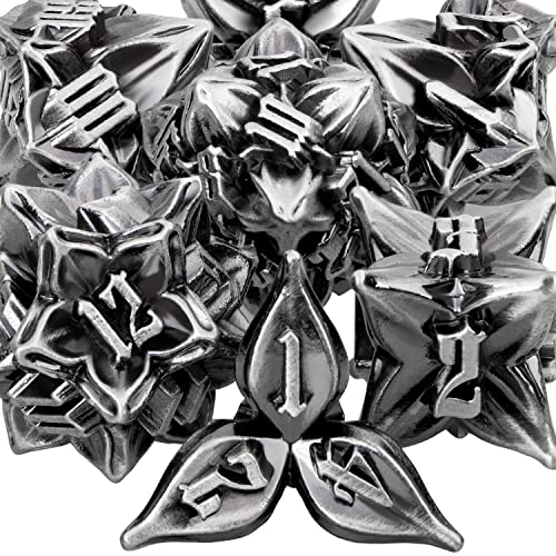 ARUOHHA DND Metal Dice Set Leaf Design Polyhedral Dice with Box, 7PCS D and D Dice RPG Role Playing Games D20 D12 D10 D8 D6 - color: Cobalt Nickel