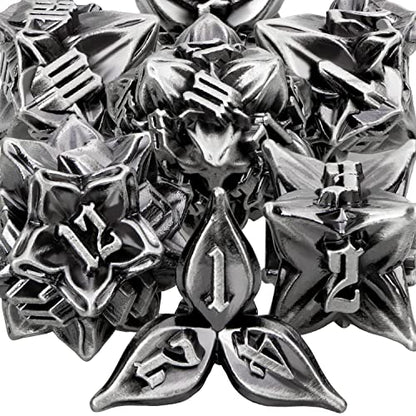 ARUOHHA DND Metal Dice Set Leaf Design Polyhedral Dice with Box, 7PCS D and D Dice RPG Role Playing Games D20 D12 D10 D8 D6 - color: Cobalt Nickel