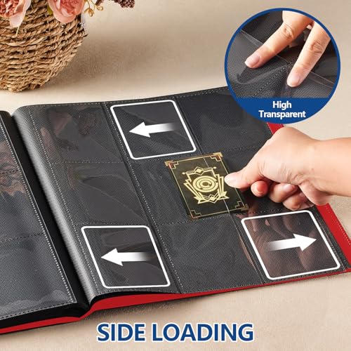 Card Binder, EDUDIIU 9 Pockets Premium Trading Card Binders, Cards Collection Binder Album, Side Loading Yugioh Holder Book for Sport, Football, Baseball Collector - Red - color: Red