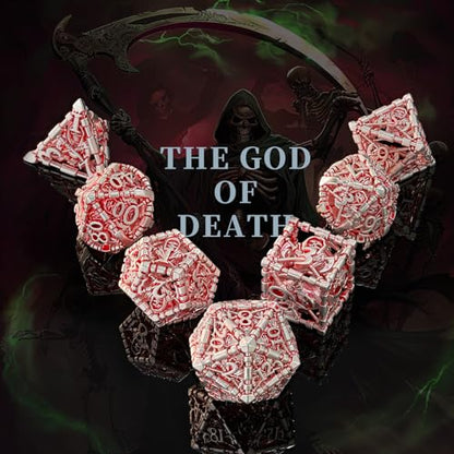 DND Dice Set,HNCCESG DND Hollow Polyhedral Dice Red White Grim Reaper Metal 7Pcs Dice Set with Gift Box for Dungeons and Dragon Tabletop Game for MTG RPG(Matt red White) - color: Matt Red White Ss