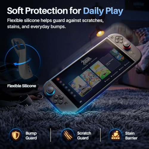TNP JoyCon Cover for Nintendo Switch 2, Silicone Controller Case, Black | 2-Piece Anti-Slip Skin Set for Left and Right Joy-Con 2 Controllers with Matching Thumb Grip Caps; Controllers Not Included - color: Black