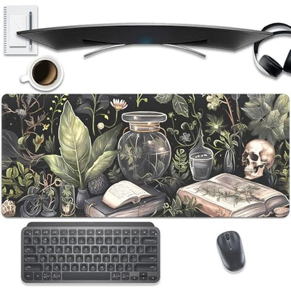 Dark Academia Witchcraft Mouse Pad,Extended Skull Magic Book Mousepad Desk Pad with Stitched Edges,Non-Slip Waterproof Rubber Base Mouse Mat for Office Computer Keyboard Laptop Home 27.5x11.8 in - color: Books and Skulls