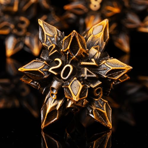 DND Dice Set Metal,Polyhedral D&D Metallic Heterotypic D and D Dice with Cracks for Dungeons and Dragons RPG TTRPG 7-Die Set with Gift (Heterotypic, Heterotypic-Ancient Gold) - color: Heterotypic-ancient Gold, style: Heterotypic