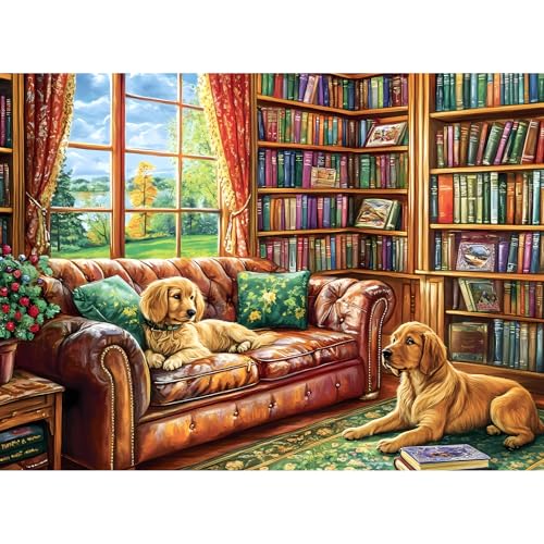 300 Pieces Jigsaw Puzzles for Adults, Golden Retriever Jigsaw Puzzles for Kids Adults Seniors, Adult Puzzles 300 Pieces, Challenging Puzzle Great Gift for Family Friends - style: Dog Book