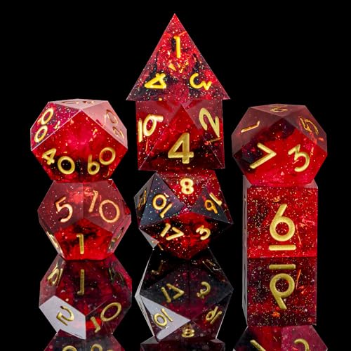 DND Dice Set Handmade 7 Accessories Sharp Edge Dice for Dungeons and Dragons TTRPG Games, Multi-Sided RPG Polyhedral Resin Sharp Edge Dice Roleplaying Games (Black Red) - color: Black Red