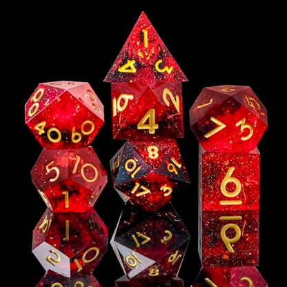 DND Dice Set Handmade 7 Accessories Sharp Edge Dice for Dungeons and Dragons TTRPG Games, Multi-Sided RPG Polyhedral Resin Sharp Edge Dice Roleplaying Games (Black Red) - color: Black Red