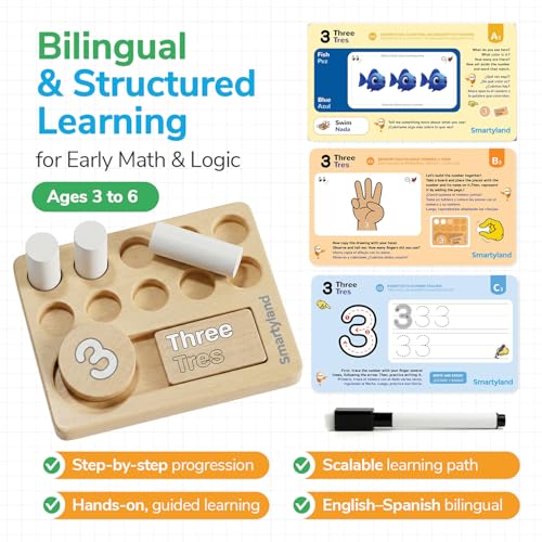 Bilingual Math Toy English Spanish Educational Kit for Preschoolers | STEAM Early Math & Logic Set | Hands-on Addition, Subtraction, Counting, Logic Games, Wooden Boards, Activity Cards