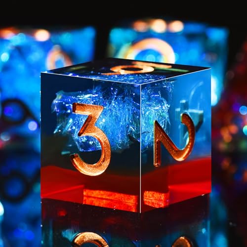 AUSTOR 7-Die DND Dice Set Handmade Sharp Edge Polyhedral Dice for Dungeons and Dragons RPG MTG Table Games（Flame Red & Ice Blue） - color: Flame Red & Ice Blue