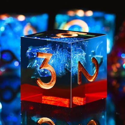AUSTOR 7-Die DND Dice Set Handmade Sharp Edge Polyhedral Dice for Dungeons and Dragons RPG MTG Table Games（Flame Red & Ice Blue） - color: Flame Red & Ice Blue