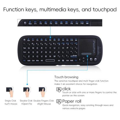 iPazzPort 2.4G Mini Wireless Keyboard with Touchpad Mouse Combo | 2.4G plug-and-play mini keyboard with touchpad, lightweight portable, media hotkeys. Compatible with TV box, PC, tablet, PS4