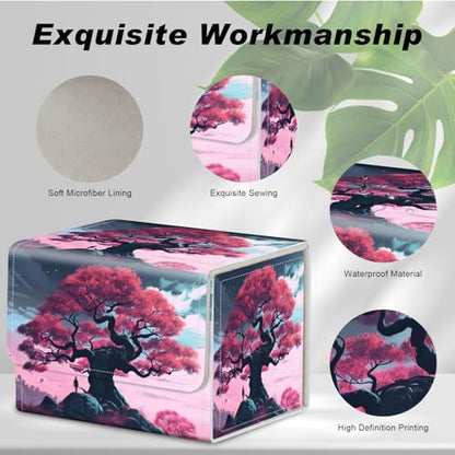 DEGDFSGRCard Game Storage Box for TCG MTG Commander Deck Box Organizer Trading Card CaseMagnetic Closure Creative Pattern Up to 200 Cards, A Large Tree In Pink - color: A Large Tree In Pink
