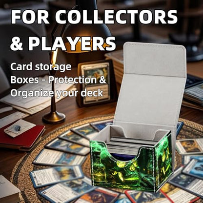 Trading Card Storage Box, Holds 100+ for MTG Cards, PU Leather with Magnetic Closure, Glowing Poison Skull Potion Durable Deck Box for Magic the Gathering, Trading Card Games - color: Glowing Poison Skull Potion