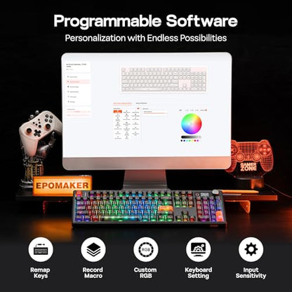 EPOMAKER TH108 V2 PRO Full Size Mechanical Keyboard with Screen&Knob, 10000mAh, BT/2.4Ghz, Mac Modifier PBT Keycap, Hot Swap, RGB, Gasket, Wireless Gaming Keyboard for Mac/PC (Black, Sea Salt Silent) - color: Black, size: Sea Salt Silent