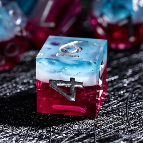 7PCS Cocktail Dice Set,Handmade Sharp Edge Dice Set D&D RPG Polyhedral Die,for Dungeons and Dragons TTRPG Games Roleplaying Games,with Gift Box.(Pink Blue) - color: Cocktail Pink Blue