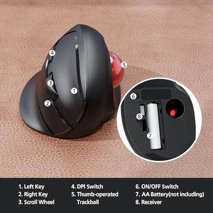 MicroPack Trackball Wireless Mouse, Upgrade Right Hand Ergonomic Mouse with Wireless Vertical Rollerball Computer Mouse, 3 Adjustable DPI, Easy Thumb Control for PC, Laptop, Mac, Windows - Black - color: Black With Trackball