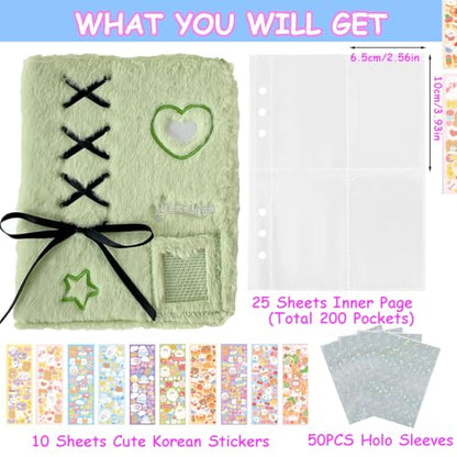 Kpop Photocard Binder with 6 Stickers Sheet & 50 Shinning Protective Sleeves Kpop Photocard Holder Book with Kpop Photocard, A5 Binder Photocard Album 30 Inner Pages with 240 Pockets (Mintgreen) - color: Mintgreen