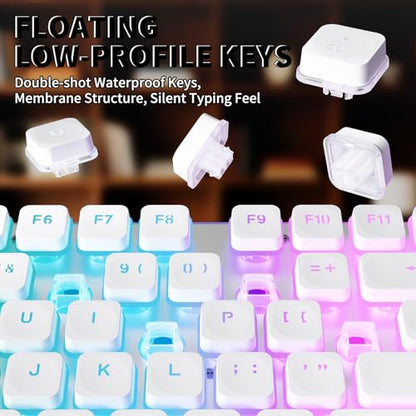 ZIYOU LANG M104 RGB Wireless Keyboard, Low-Profile Silent Membrane Keys, 2.4G Bluetooth USB Wired, Spill-Resistant, Rechargeable Full-Size 104-Key Keyboard for PC Mac, White - color: White