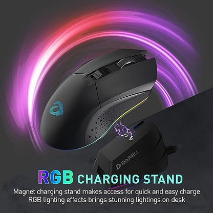 DAREU EM901X Wireless Gaming Mouse with Charging Dock Rechargeable RGB,12K DPI,6 Programmable Buttons High-Precision Sensor [300IPS] [1000Hz] for PC Notebook Mac - color: Black& Charging Dock
