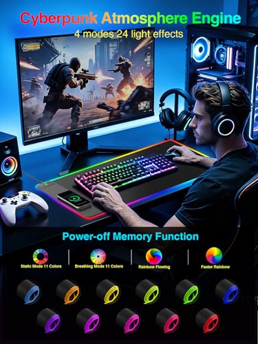 Wireless Charging Mouse Pad Gaming, 31.5"x15.8" Large Desk Mat, Waterproof | RGB Mousepad, Smooth Glide, Stitched Edge, Non-Slip Rubber Base, Desk Pad Computer Keyboard Mat, No Adapter - color: RGB-31.5"x15.8"