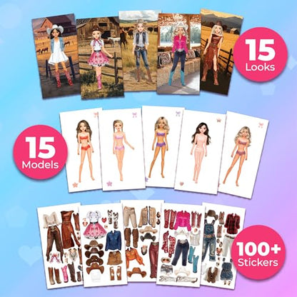 Cowgirl Sticker Book – Fashion Activity Book for Girls | Dress up designs with stickers and style guides; sparks creativity for little designers ages 5 and up. - color: Sticker Dress Up Cowgirl