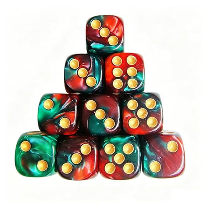 10 Pieces Polyhedral D6 Dice Set, 6 Sided Dice 16mm for RPG MTG DND Table Games (Red Green) - color: Red Green