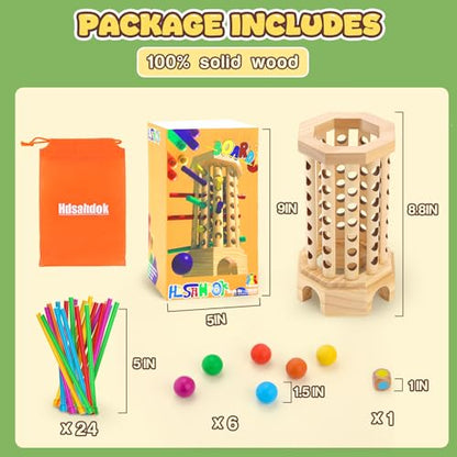 Wooden Ball Drop Board Game for Kids Ages 3-6, Montessori Family Game | Stick Drop Challenge • Fine Motor Skills • Family Fun • Montessori Learning