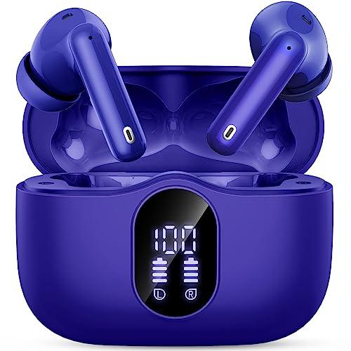 Wireless Earbuds, Bluetooth 5.4 Headphones Bass Stereo/Clear Call,Dark Blue | Ear Buds with Noise Cancelling Mic LED Display in Ear Earphones IP7 Waterproof 36H Bluetooth Earbuds for Phones/Sport/Laptop - color: Dark Blue