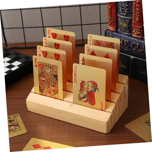 Wooden Playing Card Holder Sloped Design for Easy Access Viewing Nonslip Base Multi Display Stand for Games Collectors