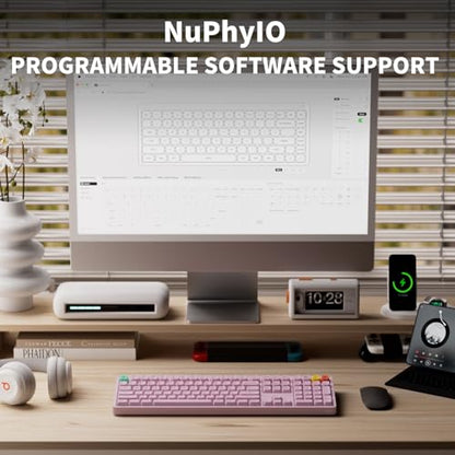 NuPhy Node100 Wireless Mechanical Keyboard, Hot Swappable Custom Bluetooth Keyboard, 109 Keys Computer Gaming Keyboards, Supports Touch Gestures, PBT Keycaps, RGB Backlit, Bluetooth/2.4GHz/USB-C - color: Pink, size: High-profile Brown Max Switch