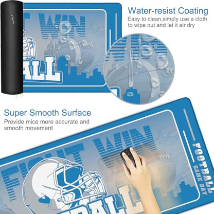 Football Desk Mat, Large Stitched Edges Gaming Mouse Pad, Blue City Design Keyboard Mat for Laptop Computer Desktop - 31.5x12 Inch for Football Fans - color: Blue Football