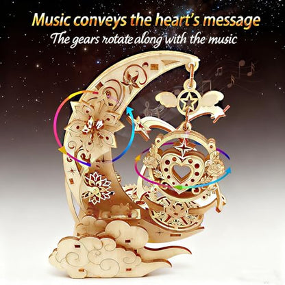 3D Wooden Puzzles for Adults Teens DIY Music Box Wood Model Kit Craft Kits | Mechanical Engineering Project to Build Cool Birthday Gift for Age 14+ Years Old - style: moon