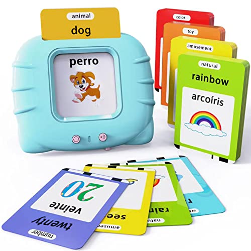 Lapare Spanish and English Bilingual Audible Flash Cards Toy with Music, Learn Spanish and English for Kids, Niñas, Niños, Bebes - color: Cyan, size: 521 Sight Words Bilingual + 4 songs