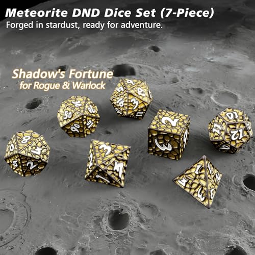 PJOY Metal D&D Dice Set for Dungeons and Dragons Dice with Case Meteorite Black Gold Glitters 7PCS 16mm Role Playing Cool DND Gifts for Players DM Board Game Masters - color: Black Gold