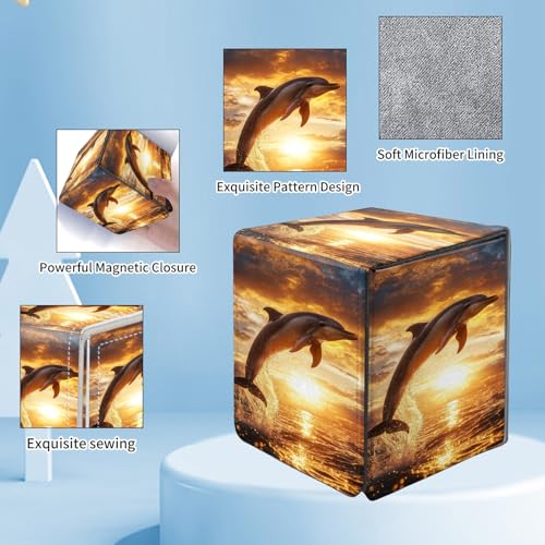 Card Deck Box for MTG Commander,Collectible Trading Storage Box Fits 120+ Single Sleeved Cards Magnetic Case PU Leather for Magic Commander TCG CCG MTG,Dolphin Ocean Sunset - color: Dolphin Ocean Sunset