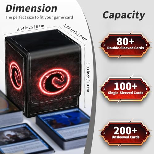 BVDIKMI Card Deck Box for MTG, Card Storage Box Fits 100+ Single Sleeved Cards, PU Leather Strong Magnet Card Deck Case Holder for Magic Commander TCG CCG, Black Fox - color: Black Fox