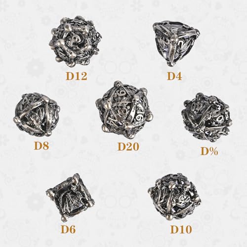 DND Metal Dice Set, UBEUCK 7PCS Gear Metal DND Dice Set for Dungeons & Dragons Board Games Boxes (Antique Nickel dice) - color: Antique Nickel Dice