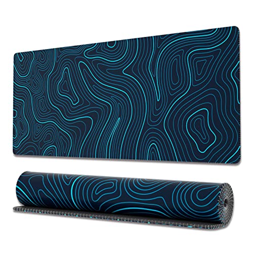 Ovenbird Gaming Mouse Pad with Stitched Edges, Topographic Map Blue Extended XL Mousepad with Anti-Slip Base, Cool Large Mouse Pad for Desk, 31.5 x 11.8 in, Blue - color: Blue Topo, size: Extended