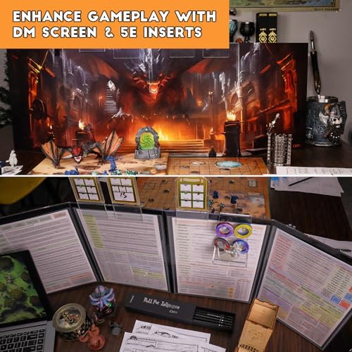 CZYY RPG Starter Set, Foldable Battle Mat, DM Screen, Game Tokens & Dice | 2-Sided Wet & Dry Erase Terrain Map, Scenery Pieces & Marker Pens, DND Starter Accessories, Gift for Player & Dungeon Master